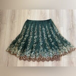 Vintage Elie Tahari Green Floral Skater Skirt